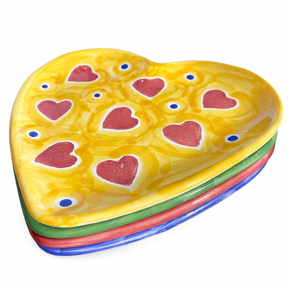 Hand Painted Heart Plates Set of 4 Mesa International Hungary